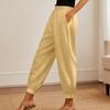 Women's Fashionable Color High Waisted  Pocket Cotton Linen Daily Casual Pants
