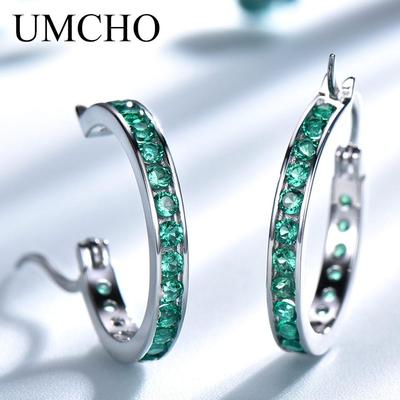 Pendientes de aro con personalidad en plata de ley 925 con circonitas verdes para mujer