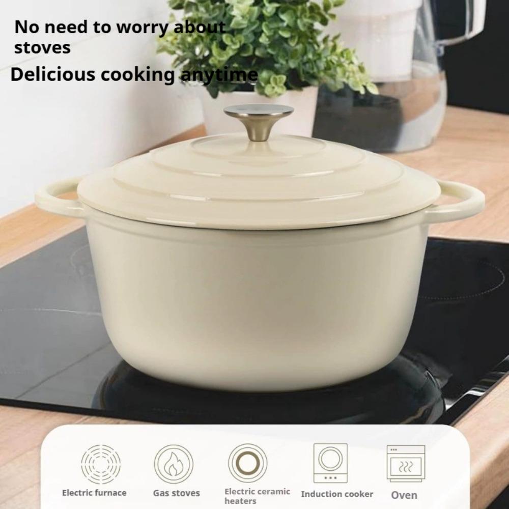 Enameled Dutch Oven Pot with Lid 5L Enamel Soup Pot Soup Cooking Pot Cast Iron Dutch Oven with Dual Handles for Bread Baking