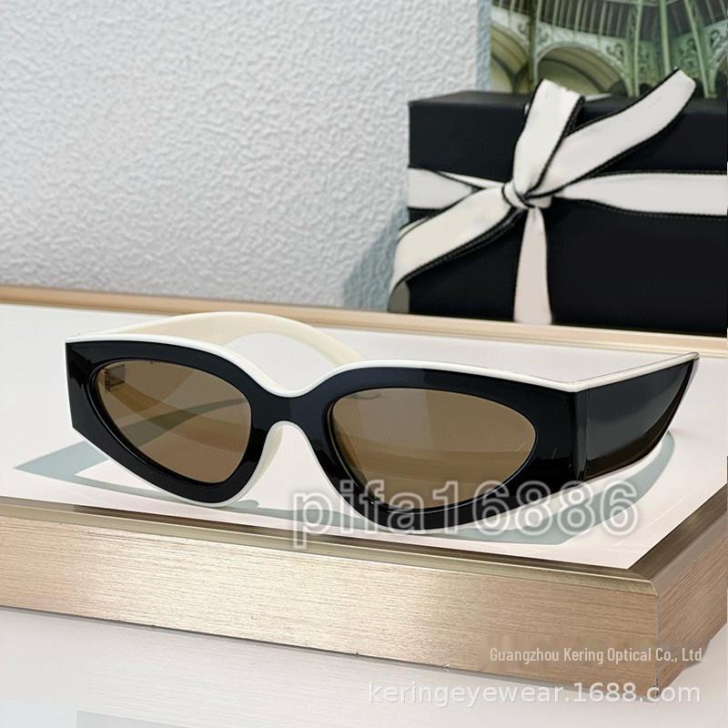 "25 Cross-Border Xiaoxiang Cat-Eye Sunglasses: Black & White Stylish Face-Slimming Trend, Internet Celebrity Recommended (Model 6057)"