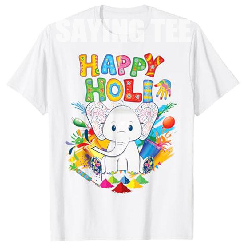 Kids Happy Holi Festival India Color Elephant Hindu T-Shirt Cute Animal Print Graphic Outfit Short Sleeve Y2k Saying Tee Tops S разноцветный