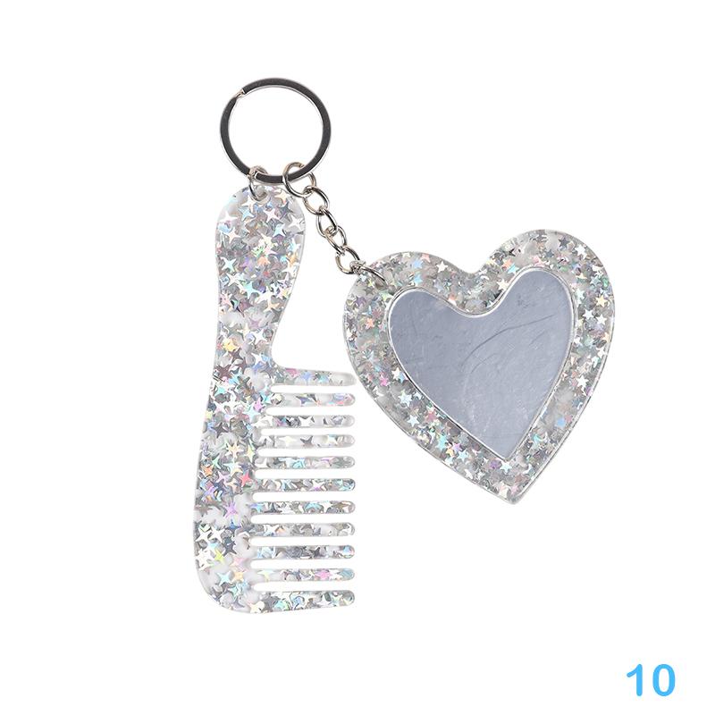1Pcs Fashion Mini Heart Shaped Acrylic Mirror Keyring Portable Travel Cute Hair Comb Keychain Hair Styling Tool For Women Girls