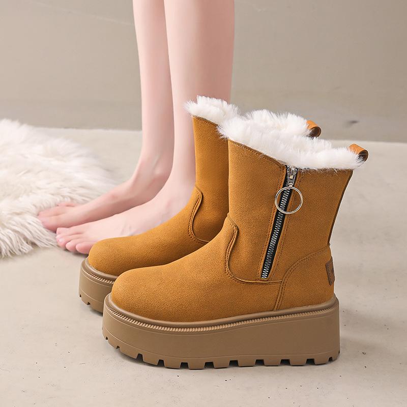 

Зимние женские сапоги на толстой подошве 2025, новые, женские хлопковые сапоги большого размера с набивным утеплителем, теплые женские сапоги с утолщенной подкладкой 42 коричневый