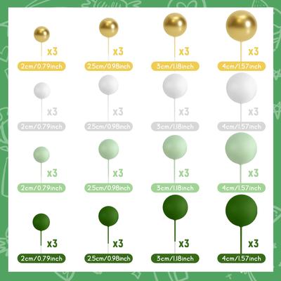 48 pcs Boules Décorations de Gâteau Vert Topper de Gâteau pour Fête d'Anniversaire Décoration de Gâteau de Mariage (Vert, Vert clair, Blanc, Or)