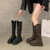 Thick-soled Heightening Boots Women's 2025 New Autumn and Winter Thin But Knee Boots Knight Boots Black High Boots