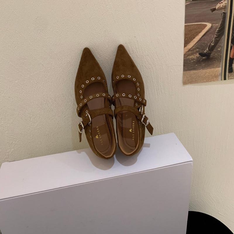 French 2025 spring and autumn new with skirt Mary Jane evening shoes inner height increase pointed suede single shoes women's shoes