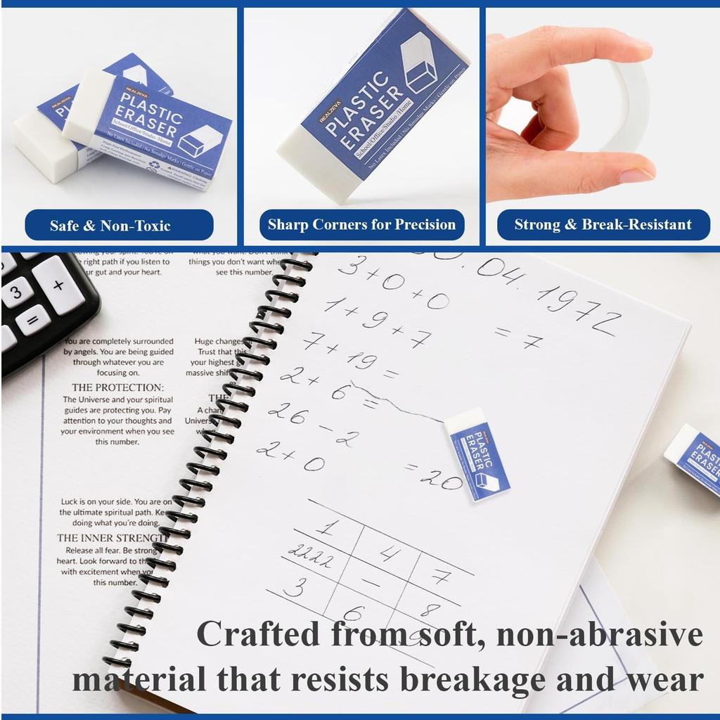 White Eraser, 8-Pack Bulk Erasers for Classroom,White Erasers for School, Classroom Must Haves & Back to School Supplies Eraser, Latex-Free & No