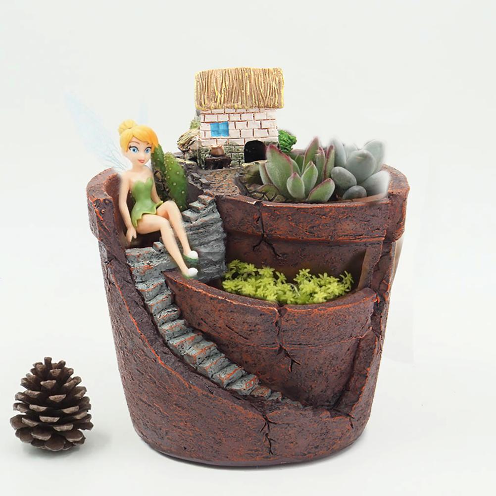 Air Garden Potted Micro Landscape Succulent Planter Novelty Resin Ornament Brown 13x10x10cm