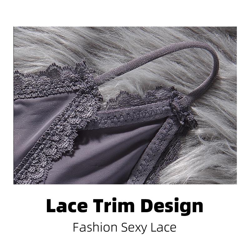 Ice Silk Girls Panty Women's Sensual Spaghetti Straps Breathable Cotton Crotch Low Waist Lace Edge Panties