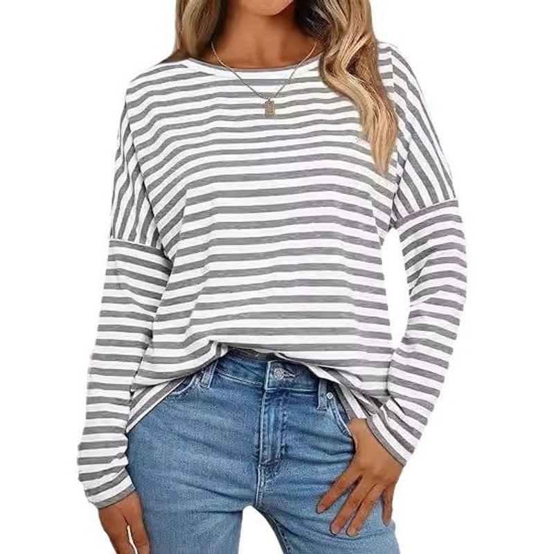 Striped Sweatshirt and round-Neck T-shirt Stripes Long Sleeves Sweatshirt Crew Neck T-shirt