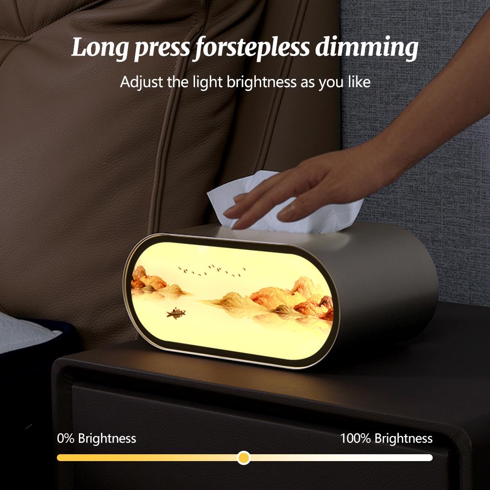 Novelty Tissue Box Painting Night Light Stepless Dimming 3 Colors Lighting Table Decoration Lamp For Bedroom Decor