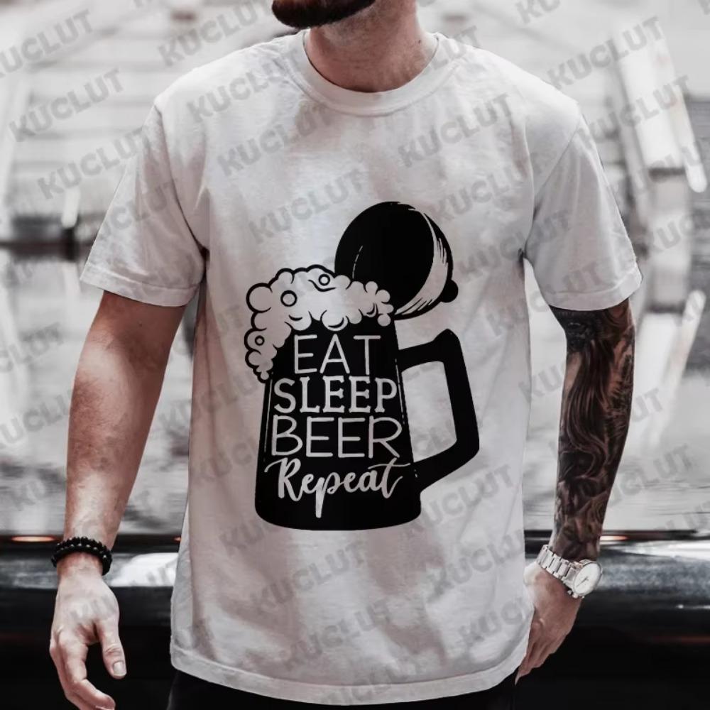 Herren T-Shirts Essen Schlafen Bier Wiederholen Lustige Grafik Y2k Kleidung Bier TAG Trinkparty Oberteile Übergröße Streetwear Kurzarm
