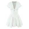 Listen To Romantic Poetry House Same Style White First Love Feeling Lace Edge Bow V-neck Waist Hugging Slim Fit Short Dress