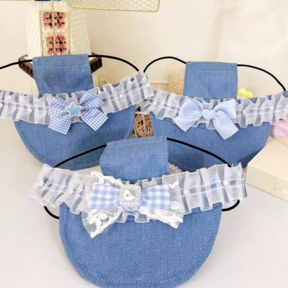 Exposed Ear Hat Sweet Pet Sun Hat with Ear Holes Lace Bow Puppy Denim Cap UV Sun Protection Breathable Cat Visor Hat Outdoor