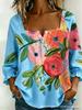 New Xiyin Summer T-Shirt Women's Printed Square Neck Button Bubble Sleeve Women's Top Women's