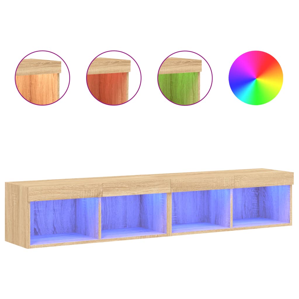 TV Cabinets with LED Lights 2 Pcs Sonoma Oak 80 X 30 X 30 Cm