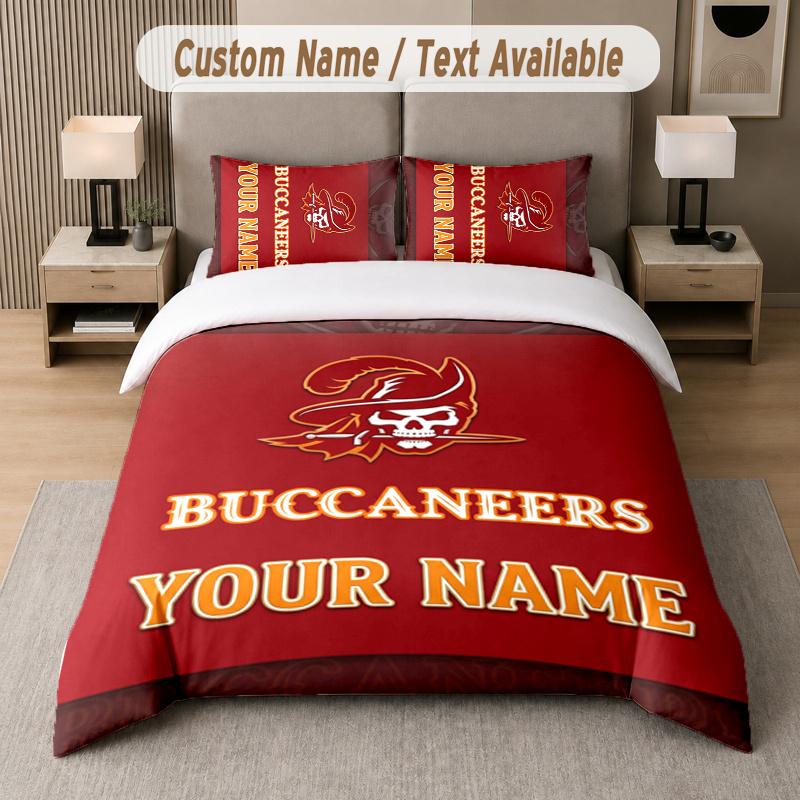 Benutzerdefinierter Name Tampa Bay Buccaneers 3-teiliges Bettbezug-Set Personalisierter Text Bettwäsche Kissenbezüge Schlafzimmer