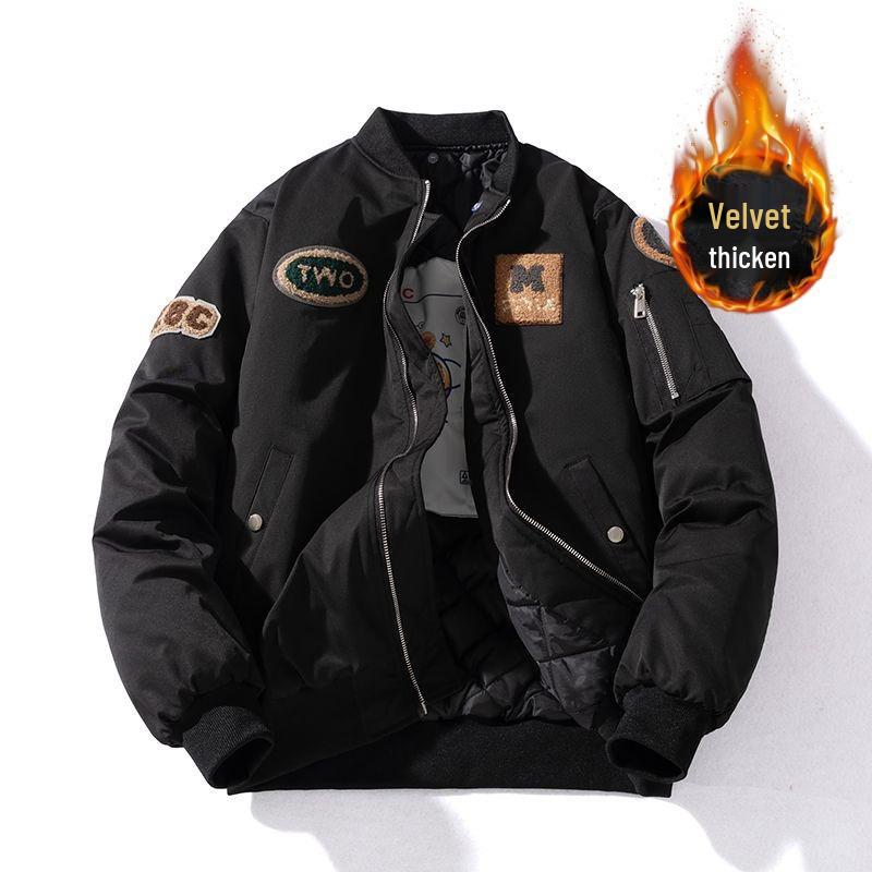 American Retro Loose Fit Velvet Hooded Jacket - Unisex Trendy Versatile College Style XL