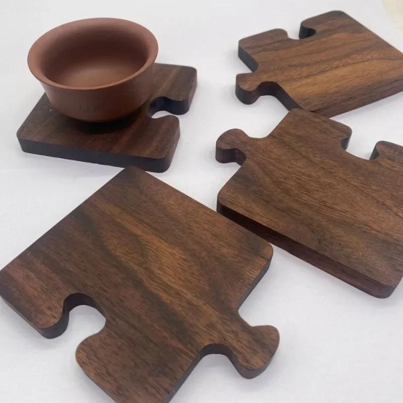 4 Stück/Set Walnuss Puzzle Tassenuntersetzer Rutschfest Hitzebeständig Holz Tee Kaffee Untersetzer Zuhause Tischsets Dekorationen Barwerkzeuge