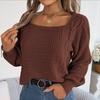 Comfortable Casual Women Solid Color Knitted Pullover Sweater Autumn Winter Square Neck Lantern Sleeve Fried Dough Twists Design