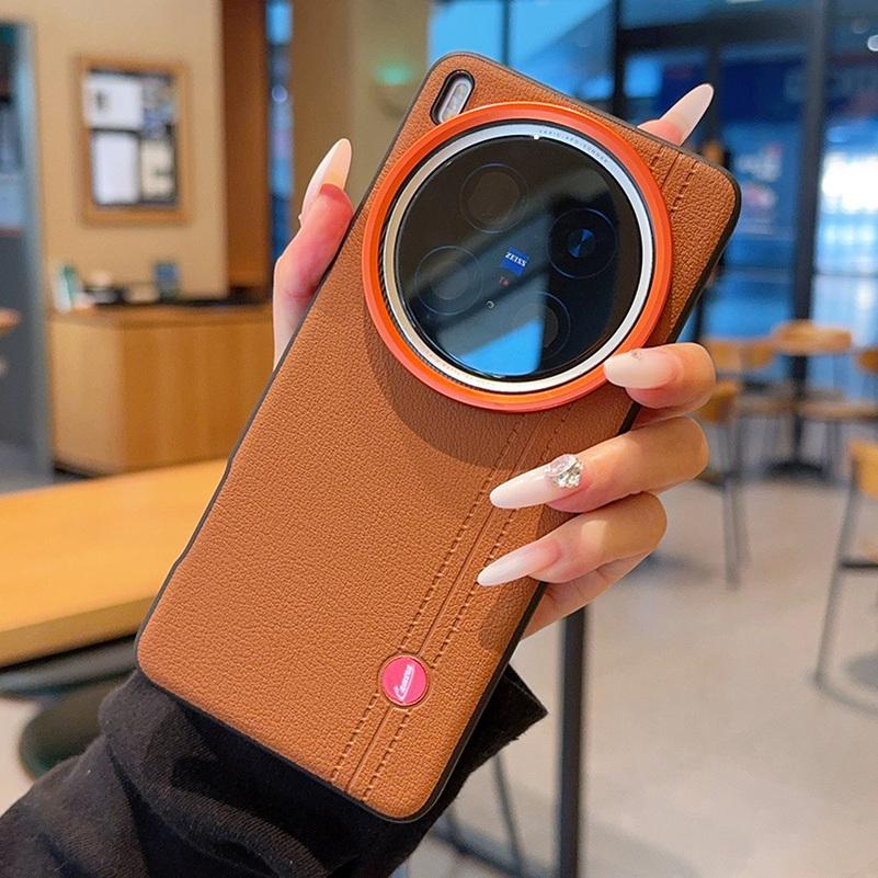 Faux Leather Stitching with Red label Case For VIVO X300 Pro x300 vivo X200 Ultra X200s x200 Red Lens Ring Raised Protect Cover vivo X300 Pro