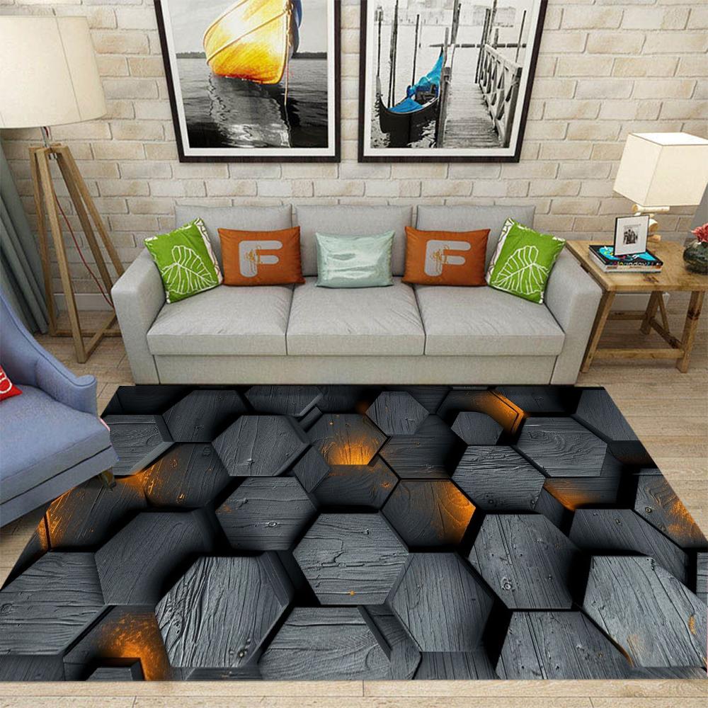 Visueller Stereoskopischer Illusionsteppich Leuchtender Sechseckiger Technologie-Teppich Zimmer Wohnzimmer Rutschfeste Bodenmatte Heimdekoration