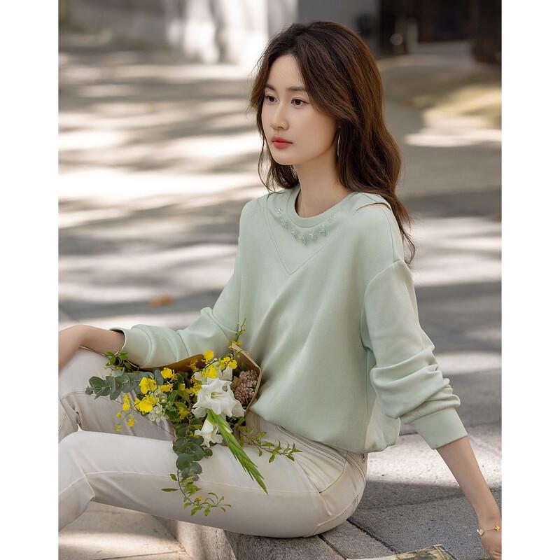 

Demanana Women s Korean Style Off-Shoulder Rhinestone Sweatshirt S