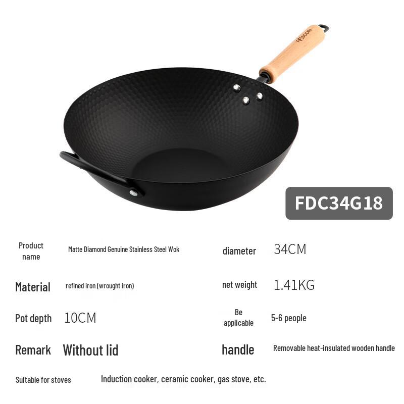 SanJiaoLong 34cm Universal Non-Stick Aluminum Wok