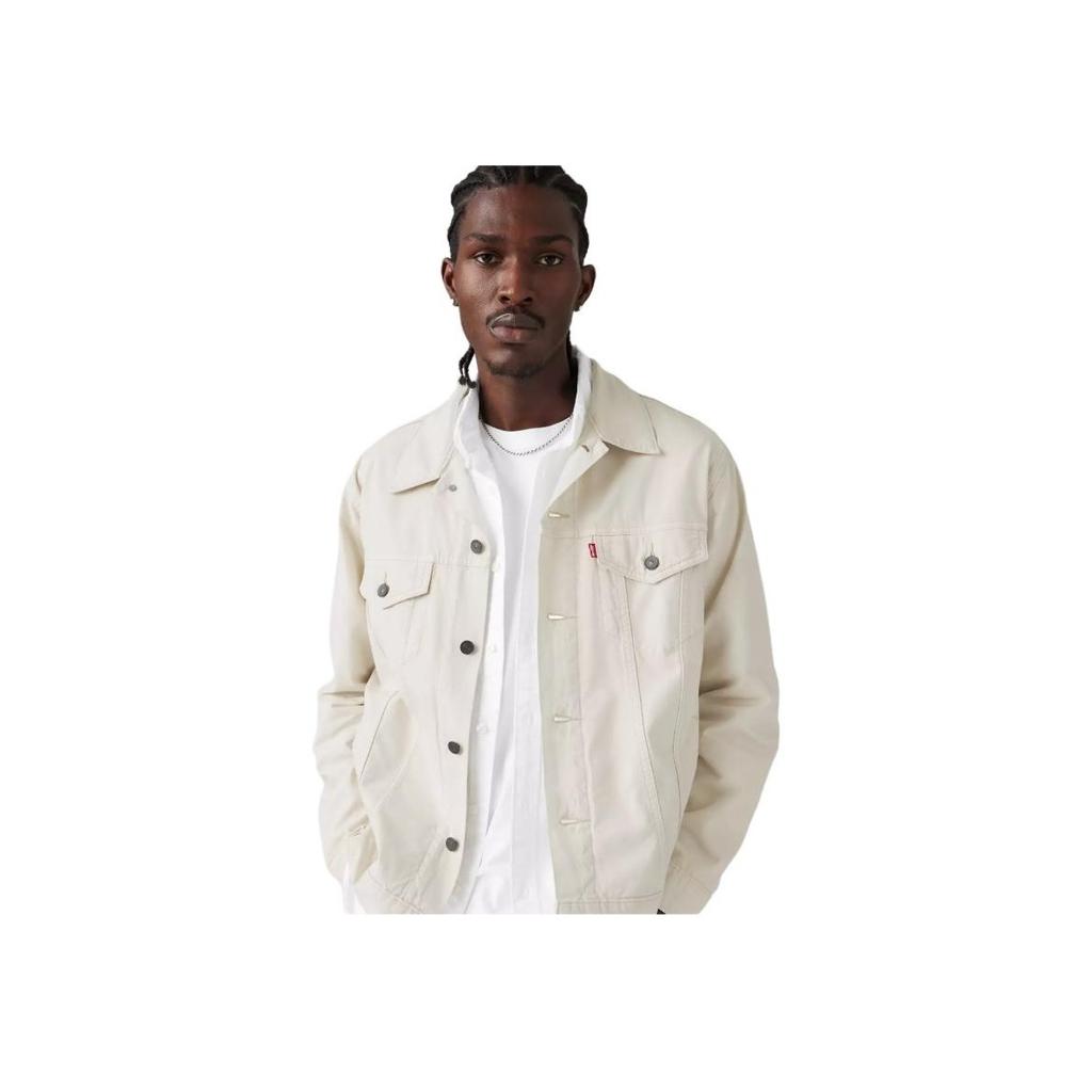 Levis SS25 Linen Denim Series Loose Fit Pointed Collar Jacket With Front Pocket Logo Men Jackets White A5782-0063