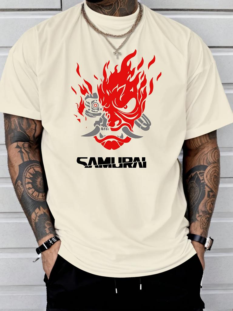 Samurai Hiphop Trend Print 100 Cotton Men Woment Tshirt Summer Autumn Daily Outdoor Sports Casual Loose Street Short Sleeve