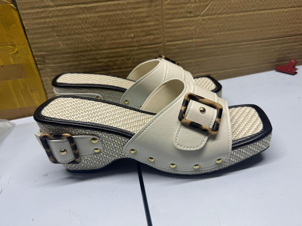 Temu Plus Size Women's Wedge Platform Sandals with Metal Buckle and Rivet Strap - Summer Beach Shoes