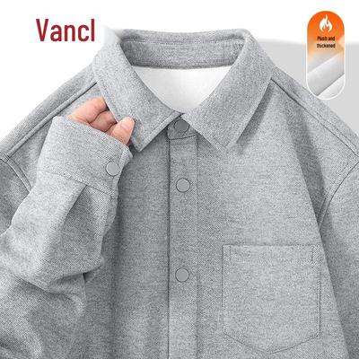 VANCL Men's Winter Fleece-Lined Flannel Long-Sleeve Shirt