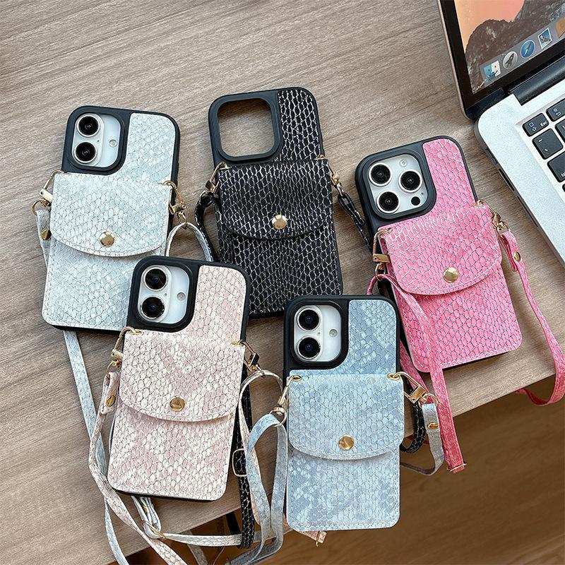 Button Snakeskin Wallet Crossbody Cord Phone Case for IPhone17promax Strap for Apple 16 Card Holder 15