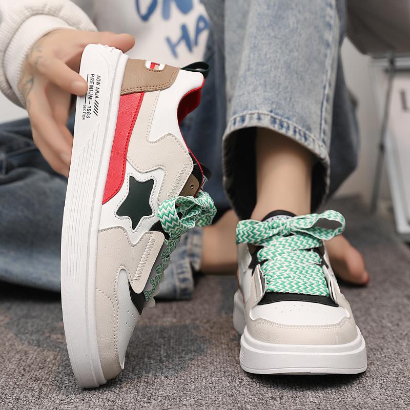 Spring Fashion Versatile Student Casual Board Shoes Men's Shoes, White Red White Black Rice Green