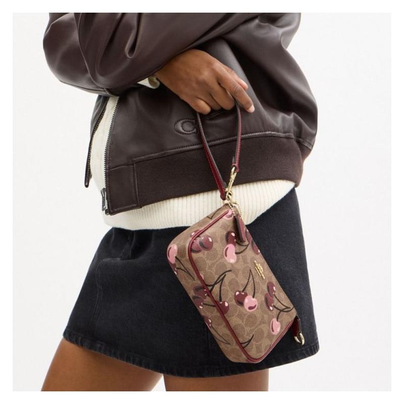 Coach Nolita 19 Borsa a Mano Classica con Logo e Stampa Ciliegie in Ecopelle Piccola da Donna Marrone