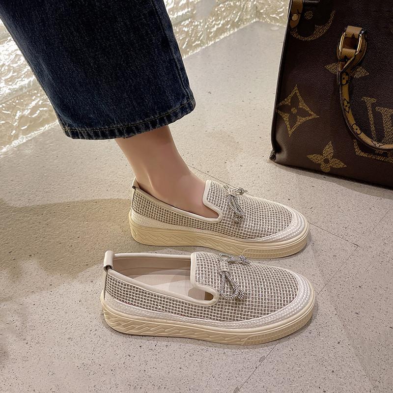 Fashion Korean Shoes Round Toe Casual Female Sneakers Dress Flats Women Loafers With Fur 2025 New Summer Slip-on Fashion Leisure