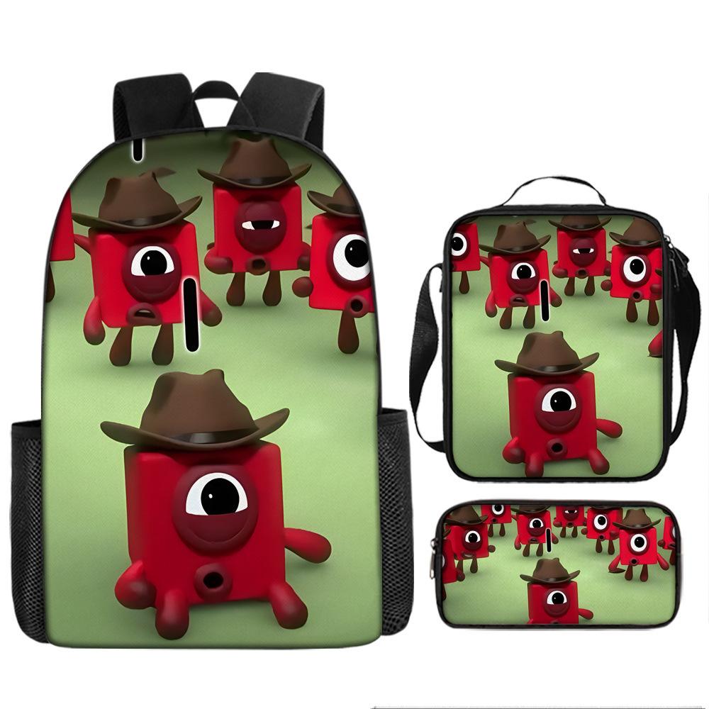 Digital Building Block Numberblocks School Bag Large Capacity Polyester Backpack Satchel Bag Pencil Bag Backpack Three-Piece Set