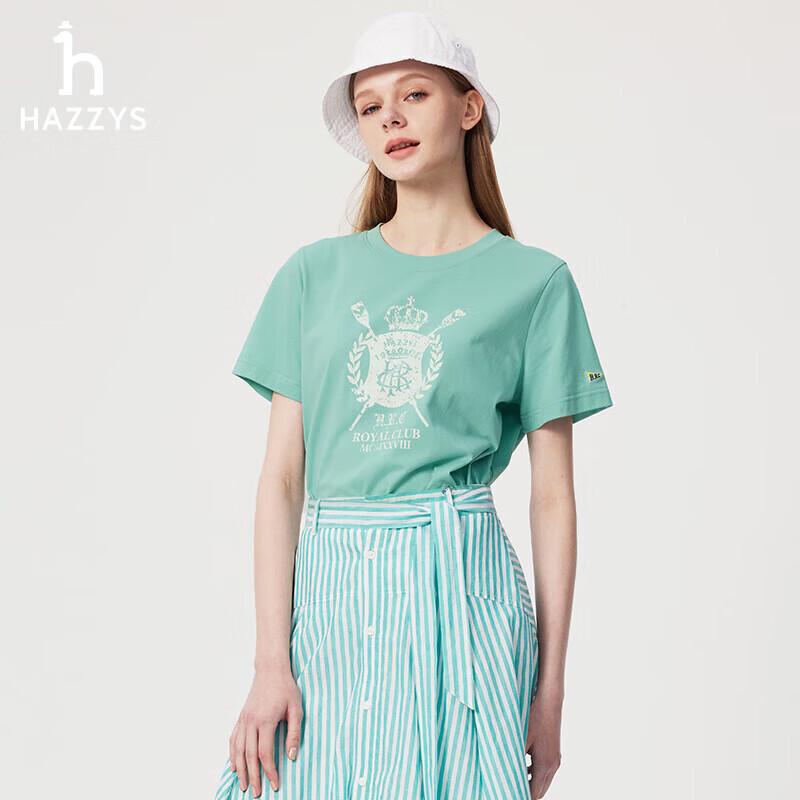 HAZZYS Women s 2025 Summer Fresh Print Round Neck T-Shirt