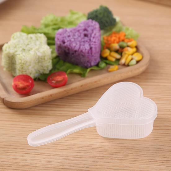 1 set di stampi per palline di riso, sani e sicuri, a forma di fiore, a forma di cuore, trasparenti, antiaderenti, per realizzare palline di riso leggere, di qualità alimentare, da cucina.