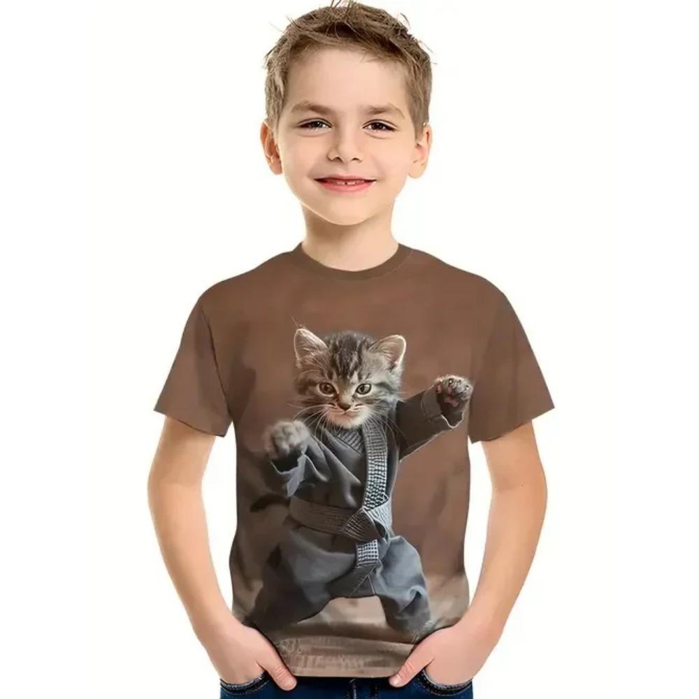 Children's Fun and Bizarre 3D Digital Printed Boys' Personalized Round Neck Short Sleeved T-shirt