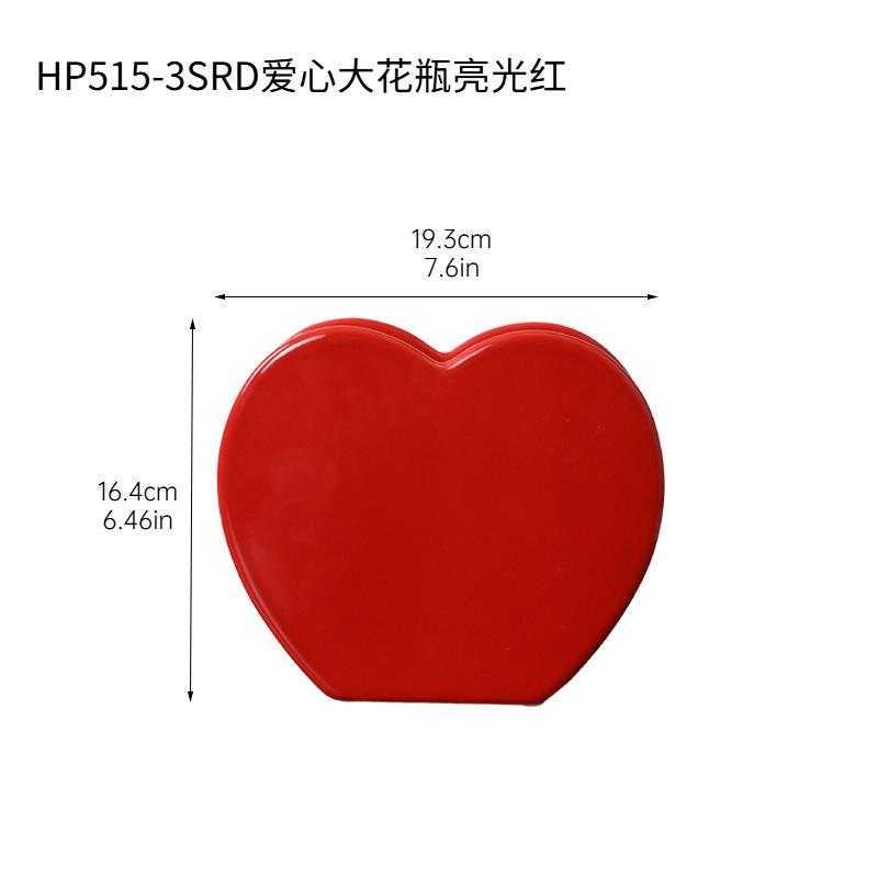 Ceramic Heart-shaped Vase Love Flower Vase Flower Arrangement Accessories Ceramic Handicrafts Red Heart Shape Home Decoration