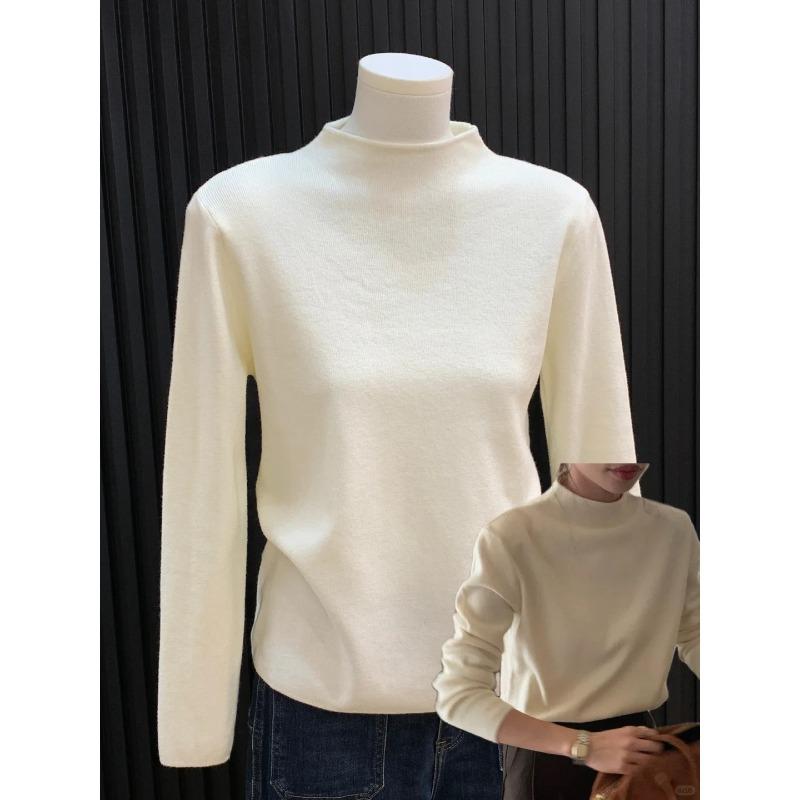 Temperament Soft Waxy Semi-turtleneck Sweater Bottoming Shirt Women's Autumn and Winter Velvet Thickened Solid Color Knitted Top with Inside