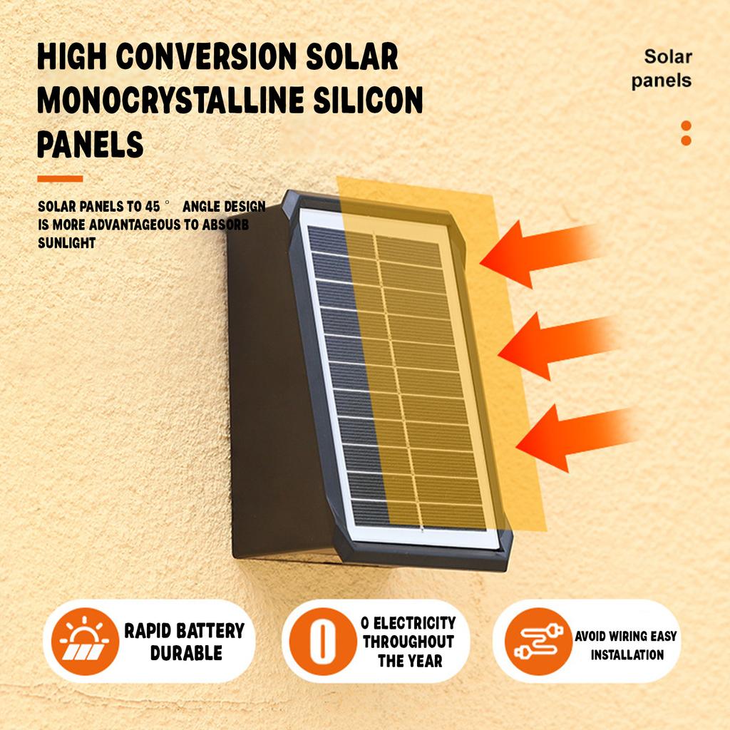 Solar Outdoor Wall Lights, Up & Down Solar Powered Lighting, IP65 Fence Light For Yard/Pool/Porch/Patio/Railing