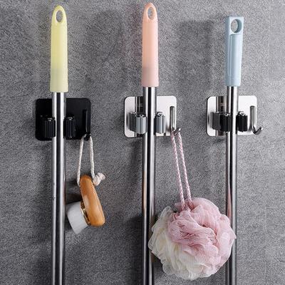 Houseeker Edelstahl-Mopp-Clip mit Haken, Badezimmer-Toilettenbesen-Aufbewahrungsregal, Mopp-Bürsten-Handtuchhalter