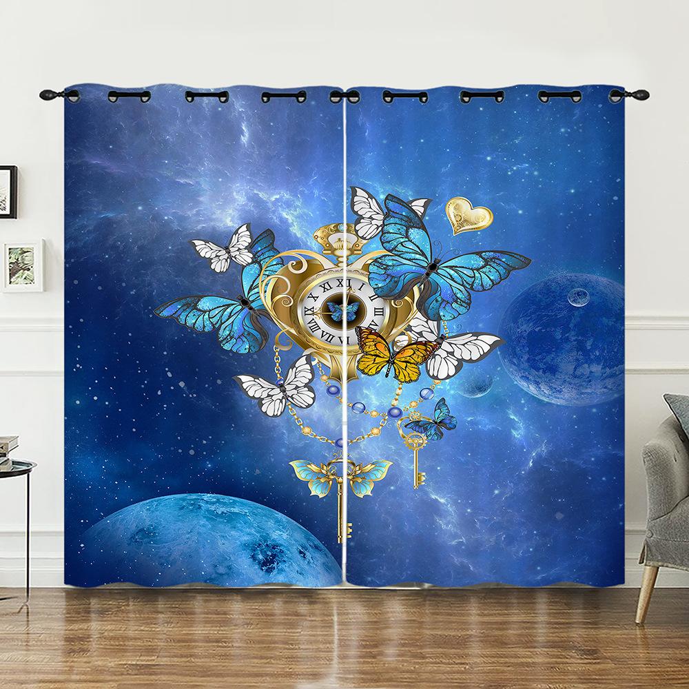 Vorhänge Retro Gold Schmetterling Tier Vorhänge Digitaldruck Verdunkelungsvorhänge Ohne Bohren