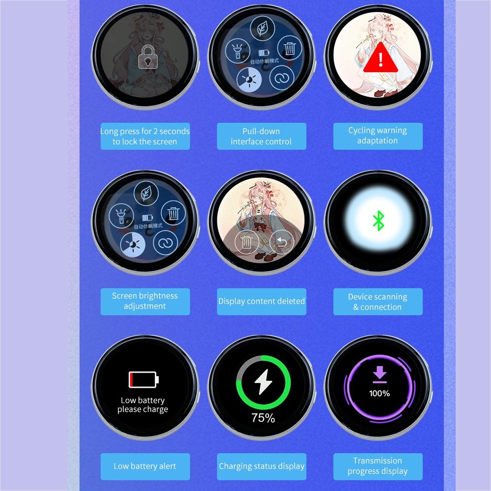 Magnetic Electronic Dynamic Badge 1.85" HD Touch Screen Dynamic Display Bluetooth Instant Image Sharing Badge for Anime Fans