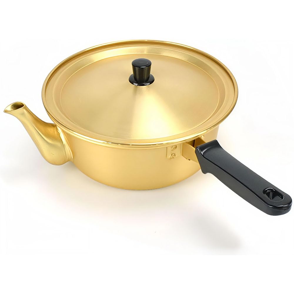 

NEPURE Korean Instant Ramen Pot, Aluminum, Single Serving, Brass Color, Lightweight, Fast Heating, Not Induction Compatible (7 inches (18 cm))
