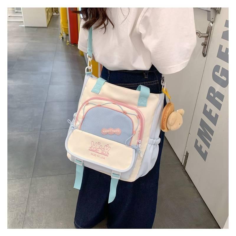 Trendy Canvas Shoulder Bag Cute Color Block Handbag Lightweight Waterproof