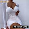 Women's Fashion Summer Spring Long Sleeve V-Neck Casual Dresses