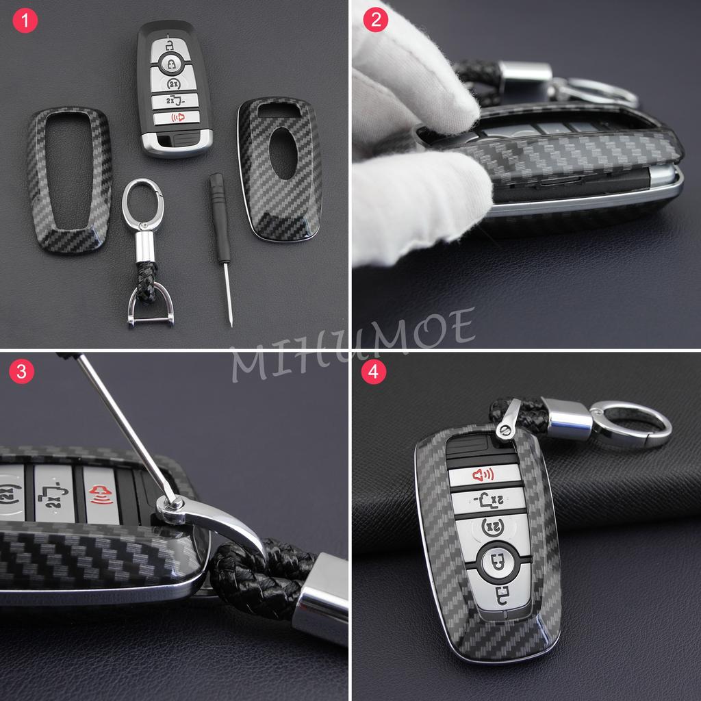 Carbon Fiber Car Smart Key Fob Chain Cover Case for Ford Bronco Ranger Fusion F150 Explorer Kuga Edge Ecosport Lincoln Nautilus